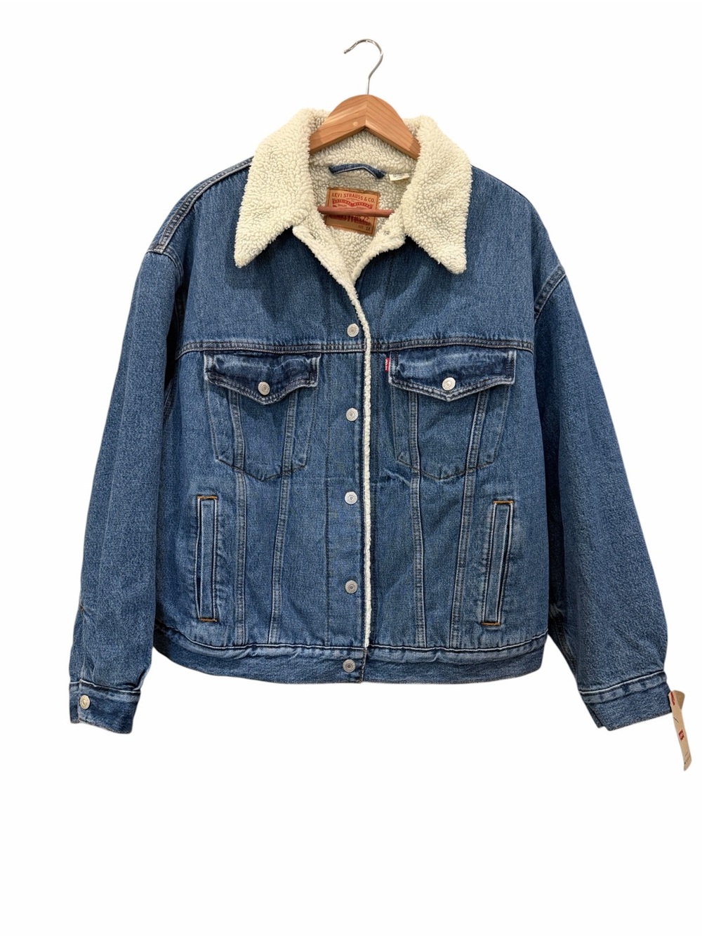 Levi's 90s Sherpa Trucker Denim Jean Jacket Oversized Button Front Blue 1X NEW